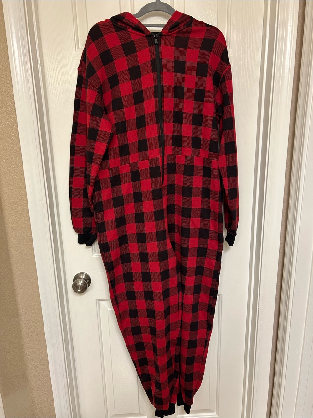 Fabletics Red and Black Buffalo Plaid Hooded Pajama Set